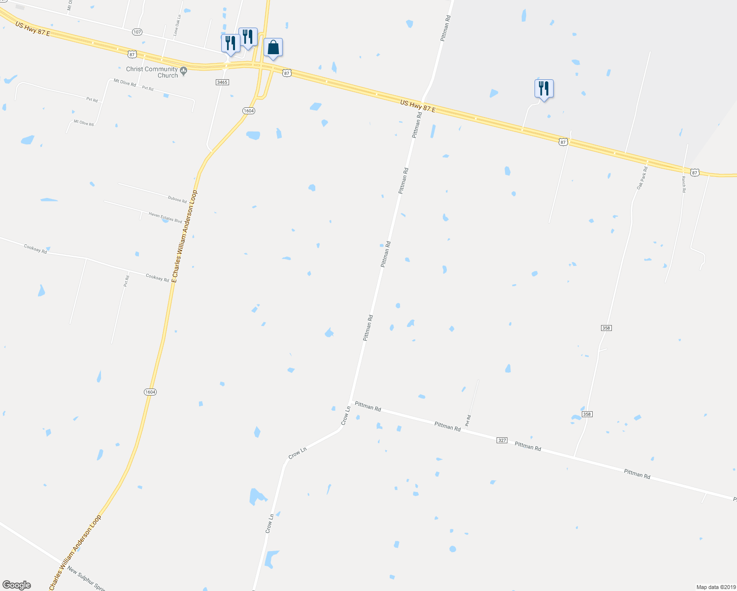 map of restaurants, bars, coffee shops, grocery stores, and more near 7495 Pittman Road in Adkins