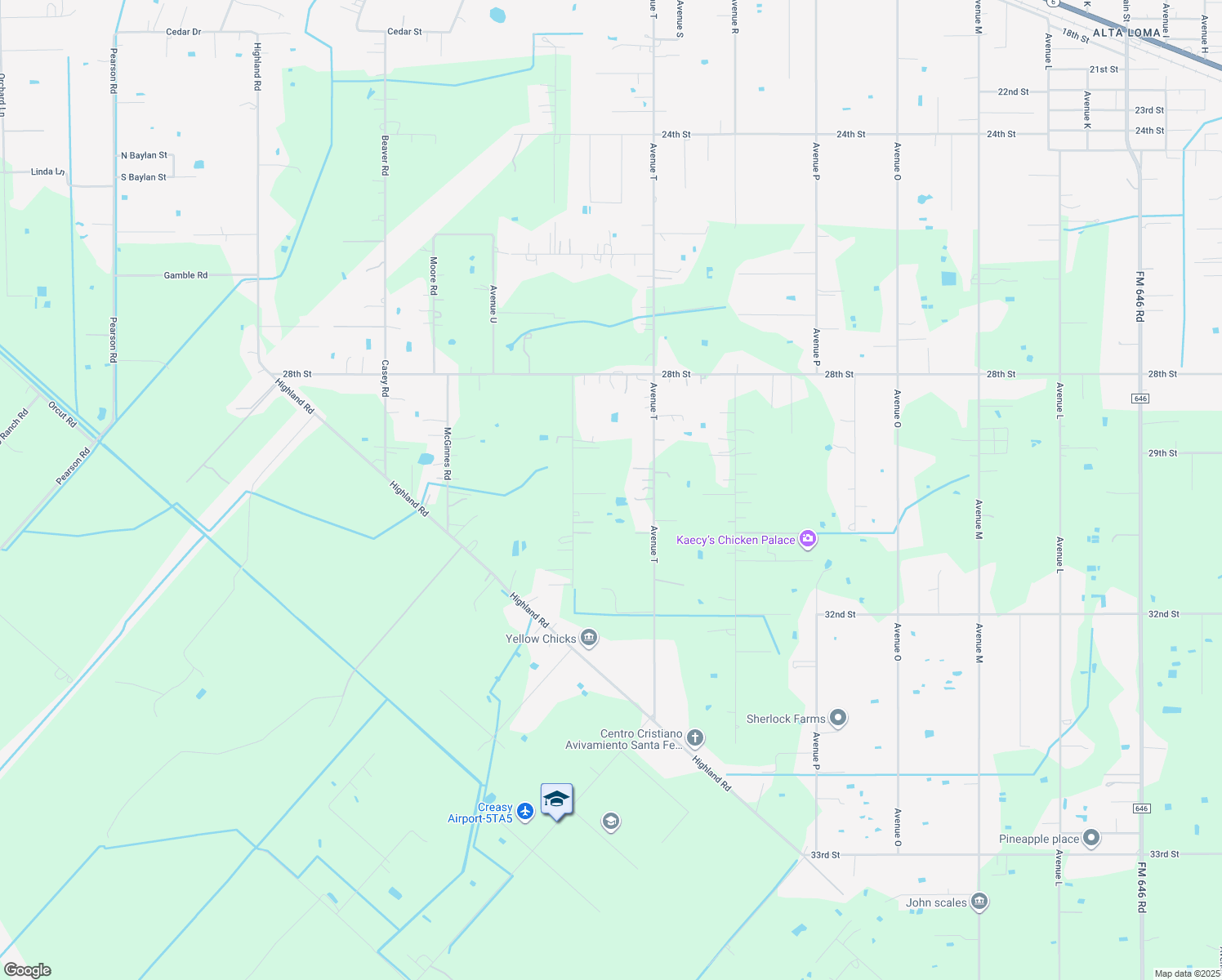 map of restaurants, bars, coffee shops, grocery stores, and more near 6723 Avenue V in Santa Fe