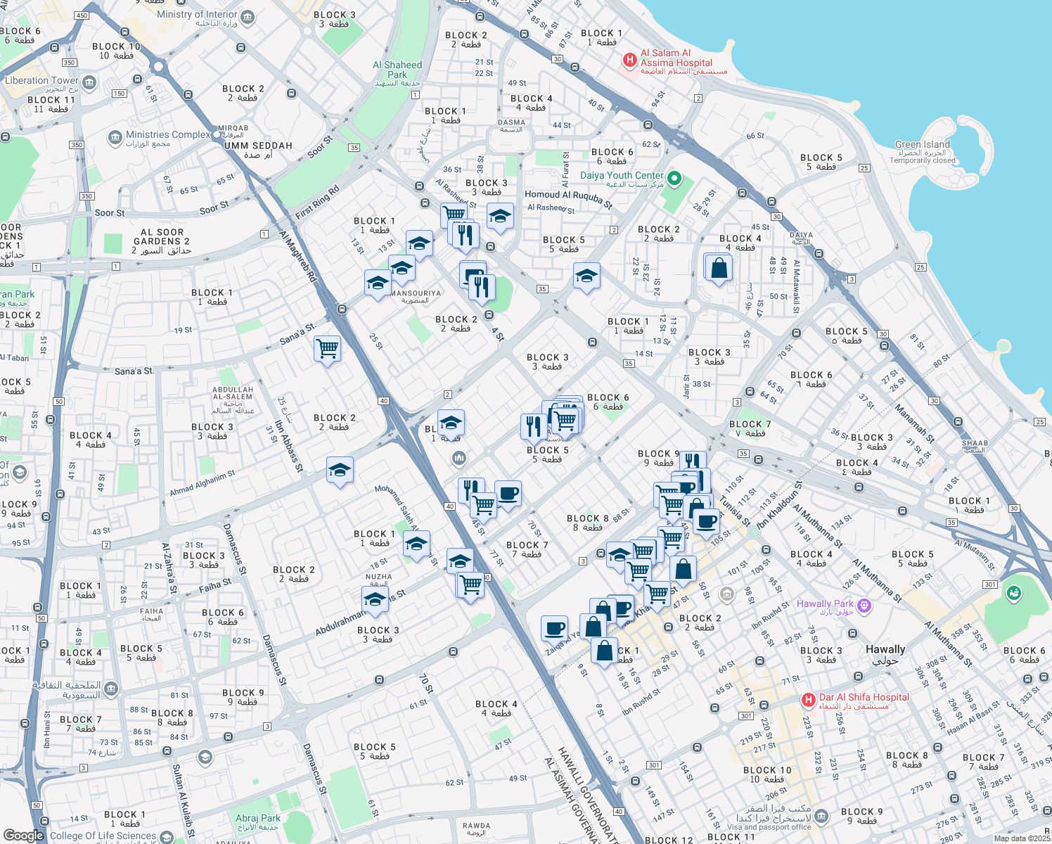 map of restaurants, bars, coffee shops, grocery stores, and more near in 