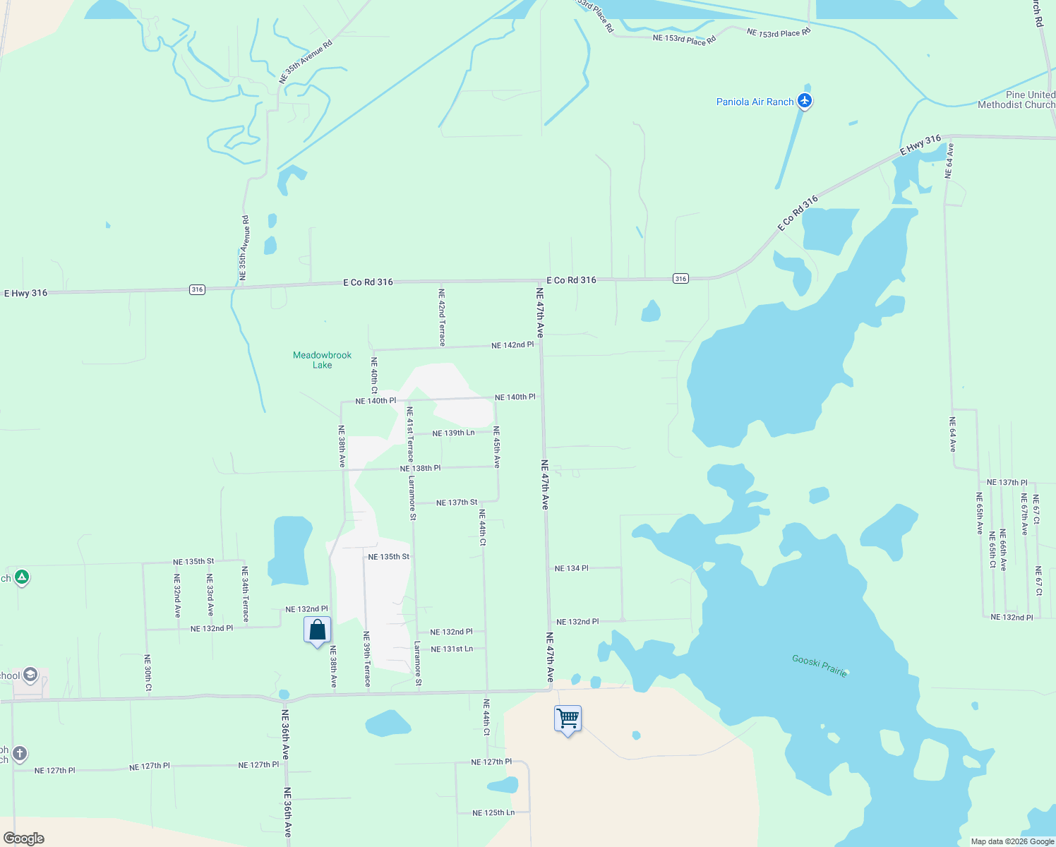 map of restaurants, bars, coffee shops, grocery stores, and more near 14000 Northeast 47th Avenue in Anthony