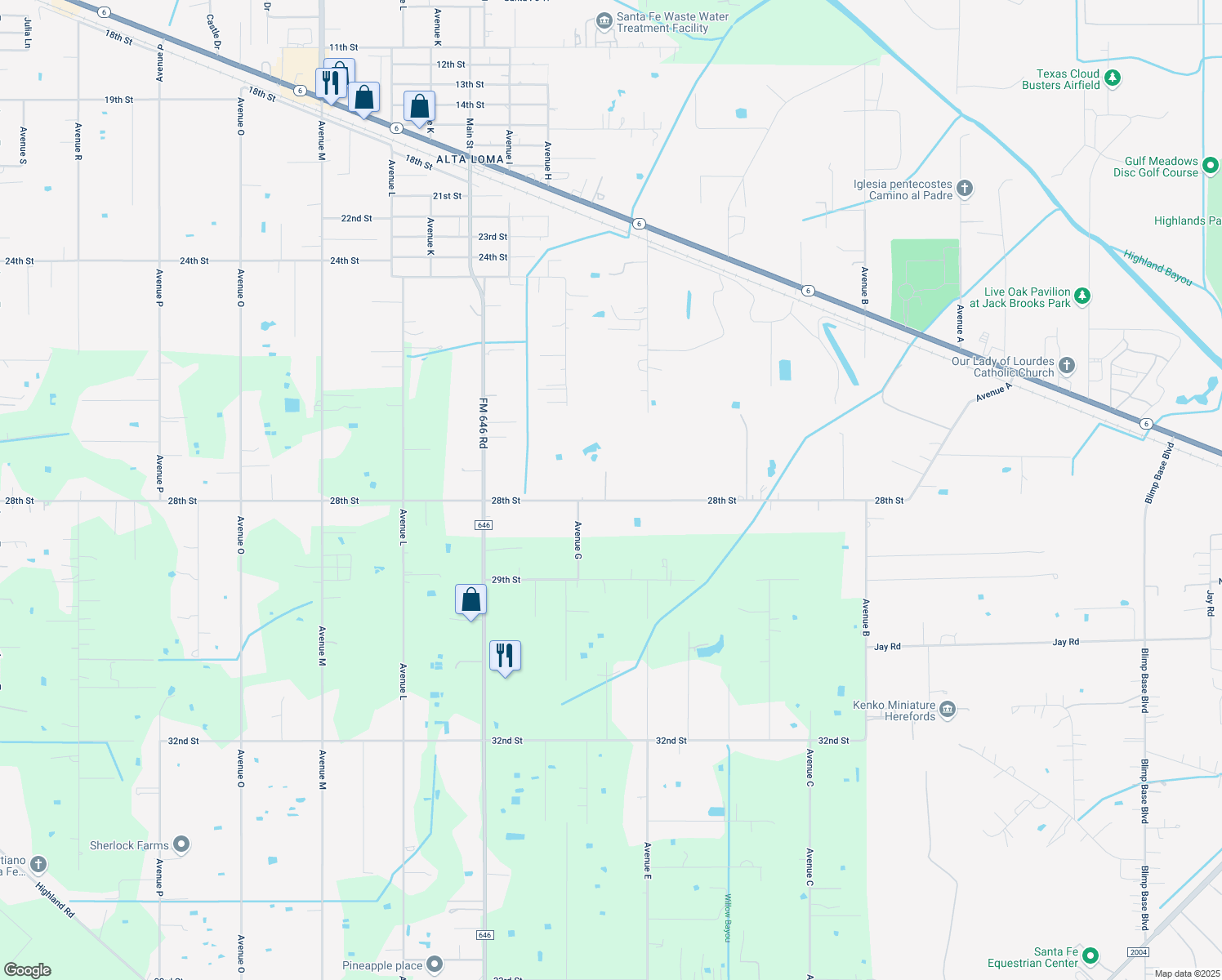 map of restaurants, bars, coffee shops, grocery stores, and more near 11602 28th Street in Santa Fe