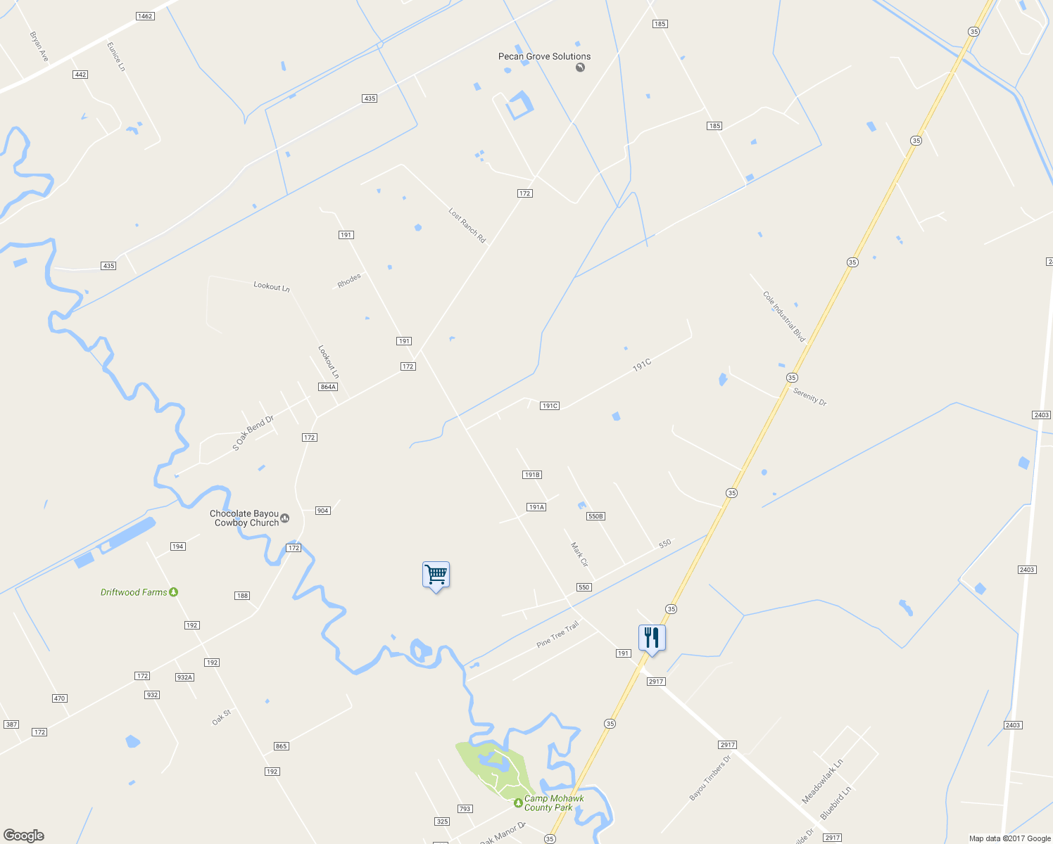 map of restaurants, bars, coffee shops, grocery stores, and more near 6521 Hunters Bend in Alvin
