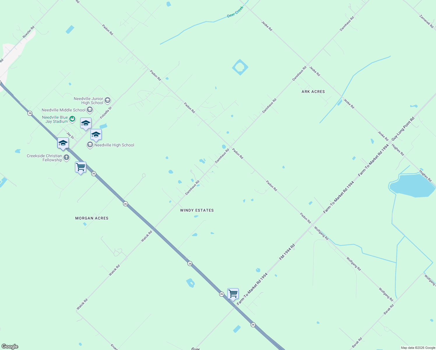 map of restaurants, bars, coffee shops, grocery stores, and more near 12229 Dannhaus Road in Needville