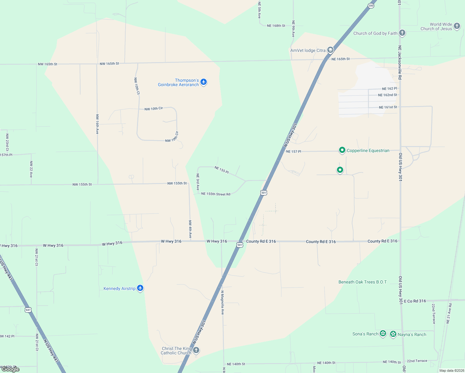 map of restaurants, bars, coffee shops, grocery stores, and more near 451 Northeast 155th Street Road in Citra