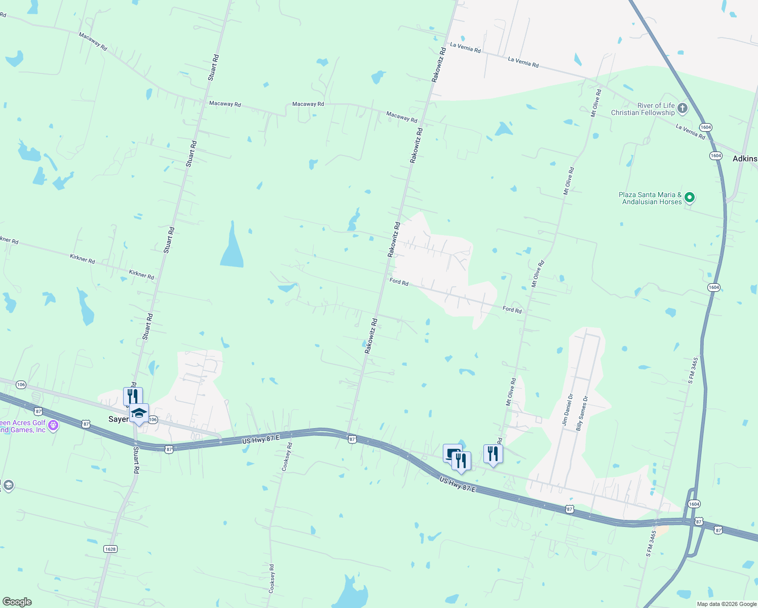 map of restaurants, bars, coffee shops, grocery stores, and more near 4246 Rakowitz Rd in Adkins