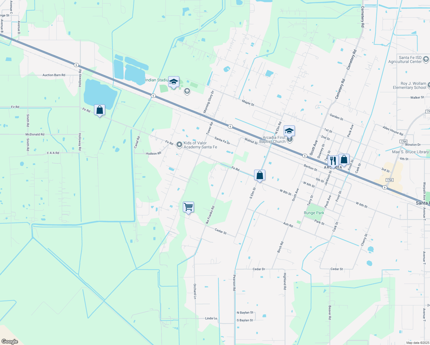 map of restaurants, bars, coffee shops, grocery stores, and more near 15505 Fir Road in Santa Fe