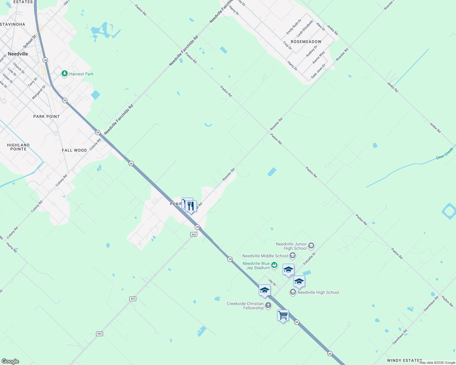 map of restaurants, bars, coffee shops, grocery stores, and more near 12601 Roesler Rd in Needville