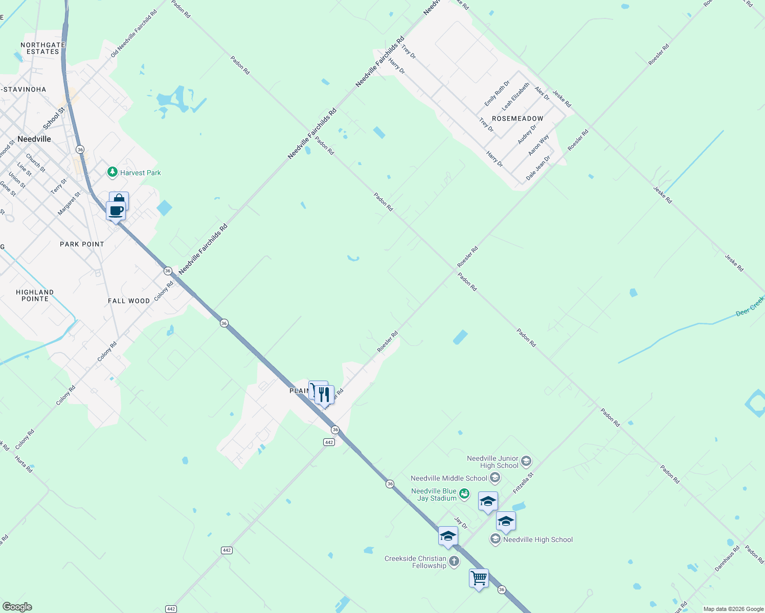 map of restaurants, bars, coffee shops, grocery stores, and more near 12336 Roesler Rd in Needville