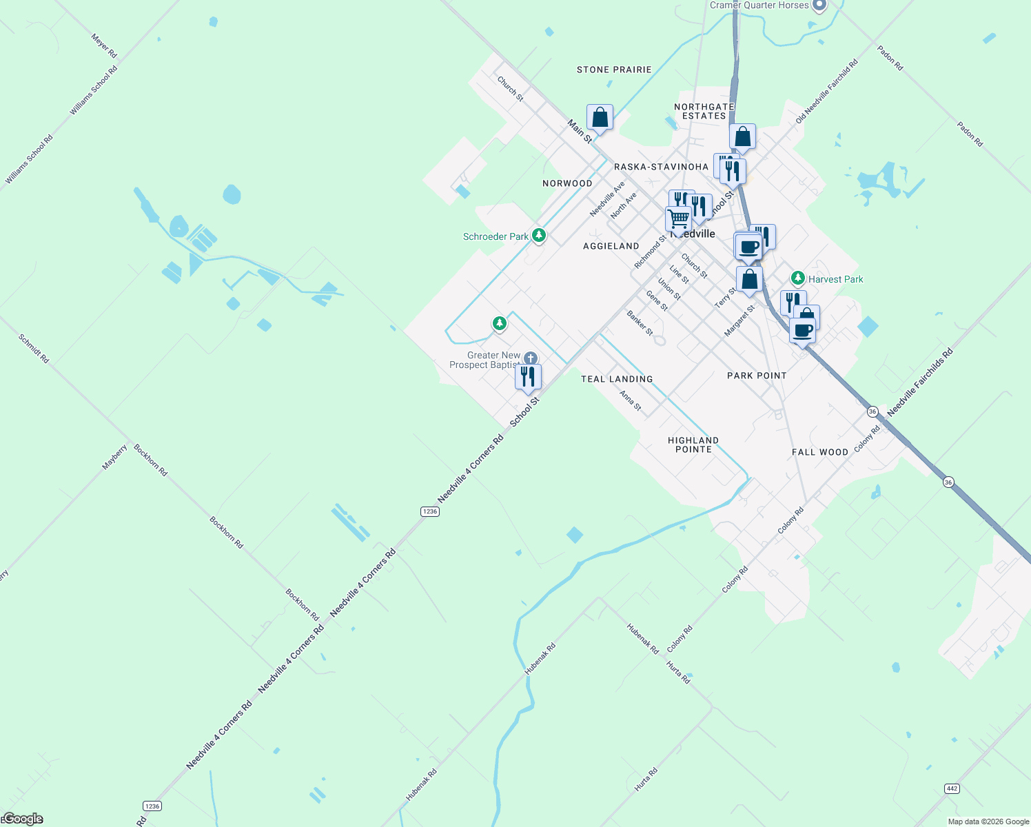 map of restaurants, bars, coffee shops, grocery stores, and more near 8918 Milby Street in Needville