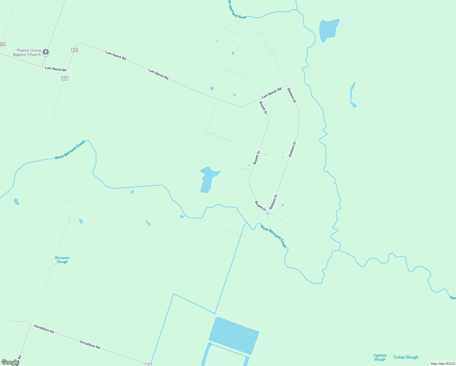map of restaurants, bars, coffee shops, grocery stores, and more near 4707 White Oak Drive in East Bernard