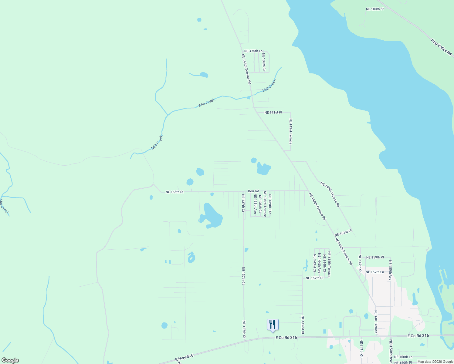 map of restaurants, bars, coffee shops, grocery stores, and more near 13639 Northeast 165 Lane in Fort McCoy