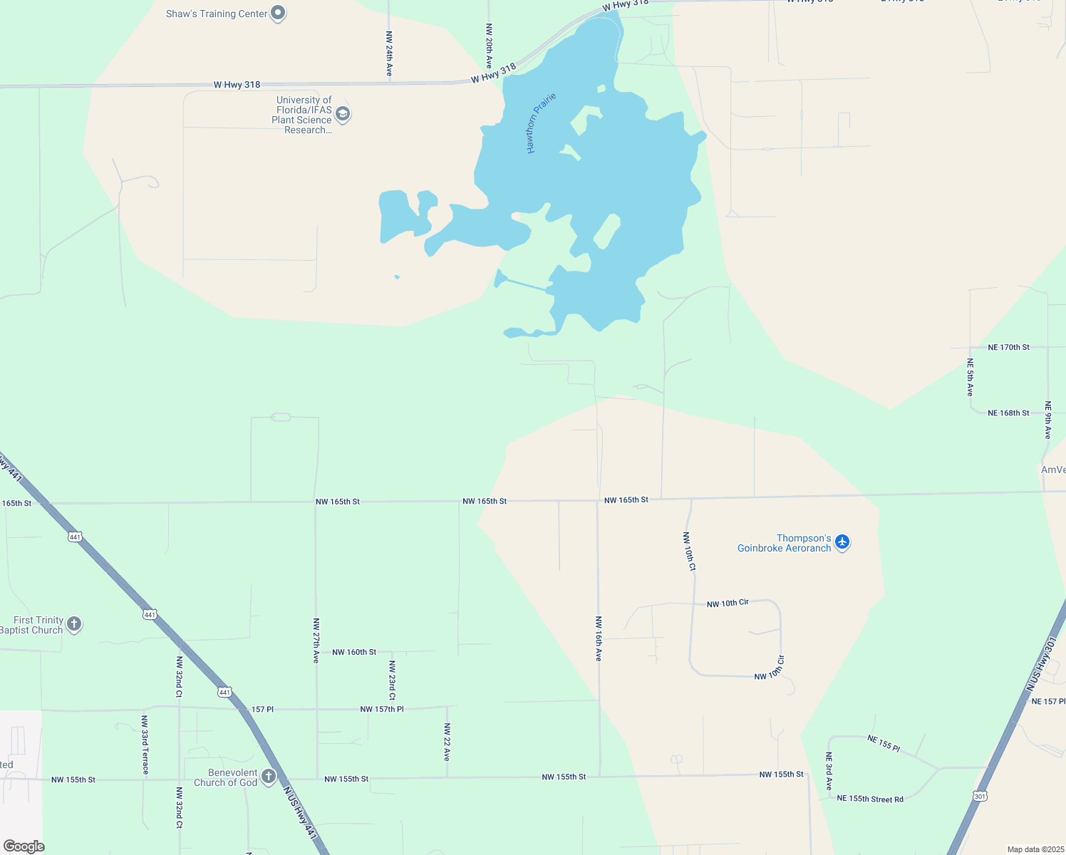 map of restaurants, bars, coffee shops, grocery stores, and more near 1595 Northwest 165th Street in Citra