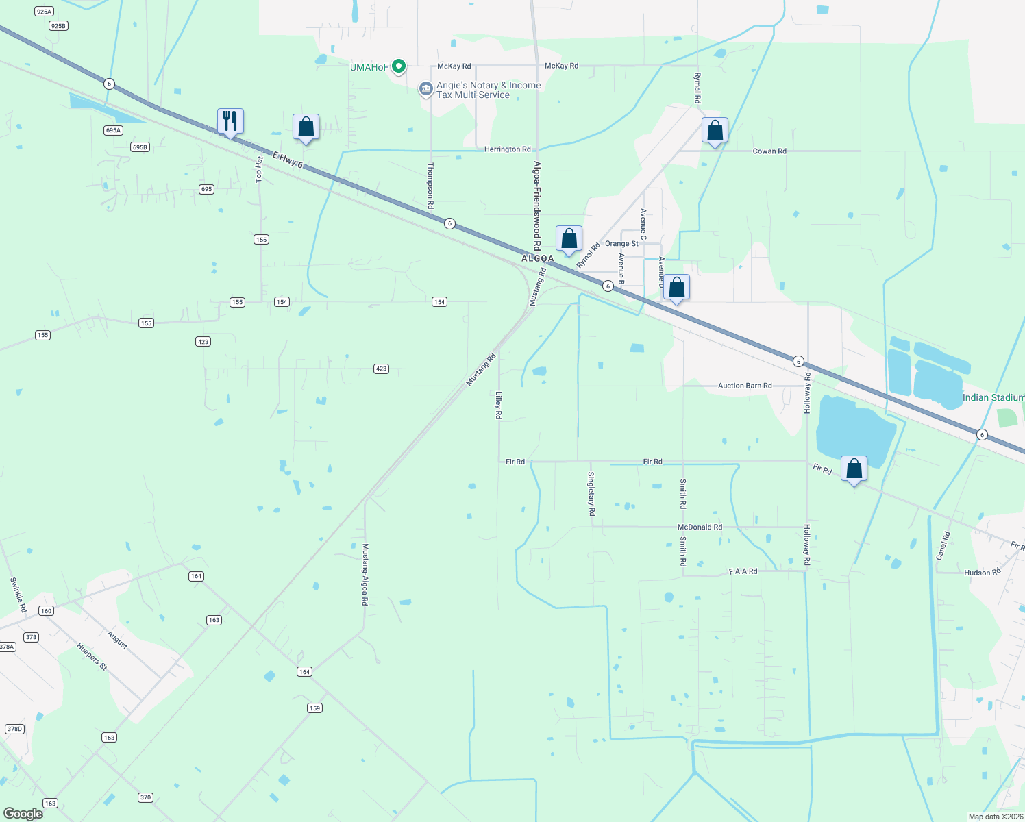 map of restaurants, bars, coffee shops, grocery stores, and more near 719 Lilley Rd in Alvin