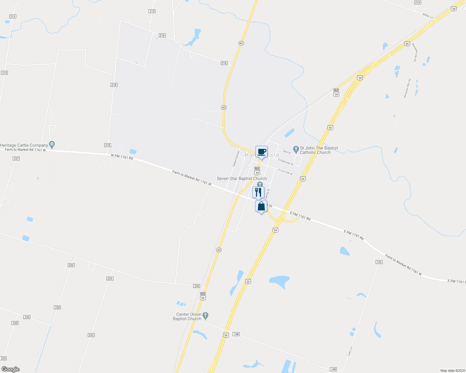 map of restaurants, bars, coffee shops, grocery stores, and more near 7425 West Bernard in Hungerford