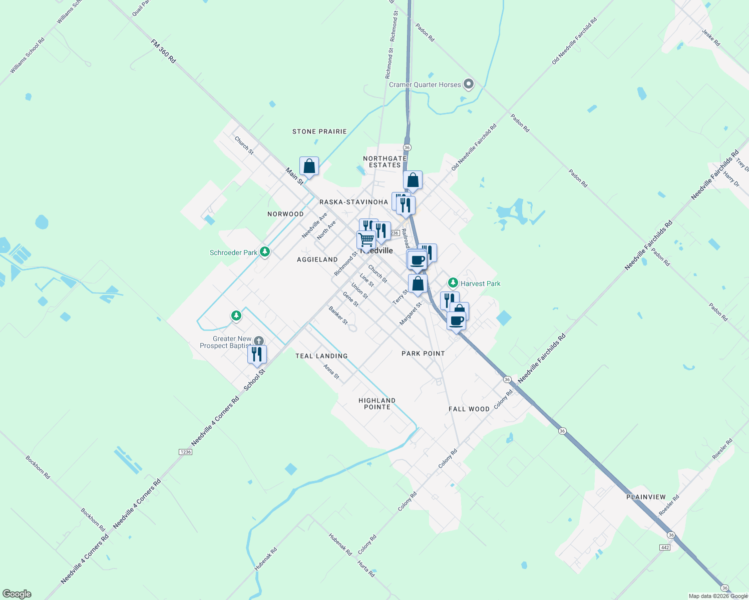 map of restaurants, bars, coffee shops, grocery stores, and more near 9209 Union St in Needville