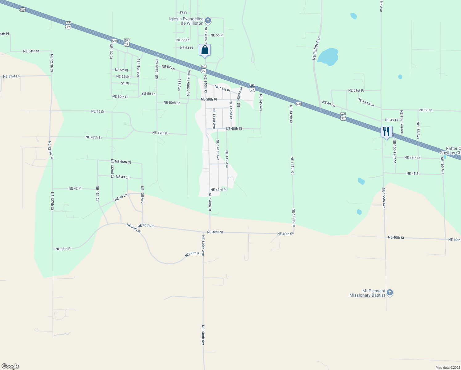 map of restaurants, bars, coffee shops, grocery stores, and more near 4351 Northeast 142 Avenue in Williston