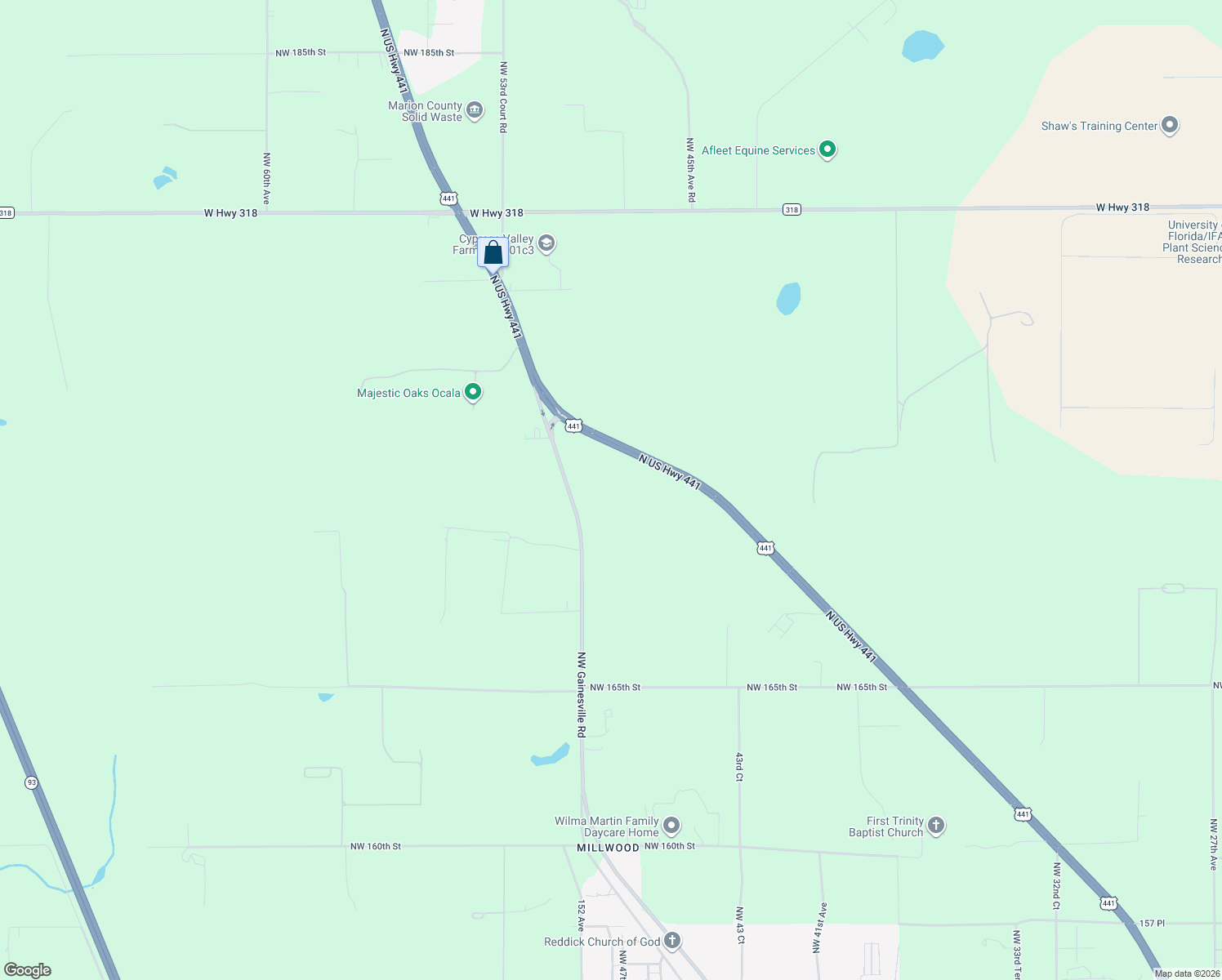 map of restaurants, bars, coffee shops, grocery stores, and more near 17071 Northwest Gainesville Road in Reddick