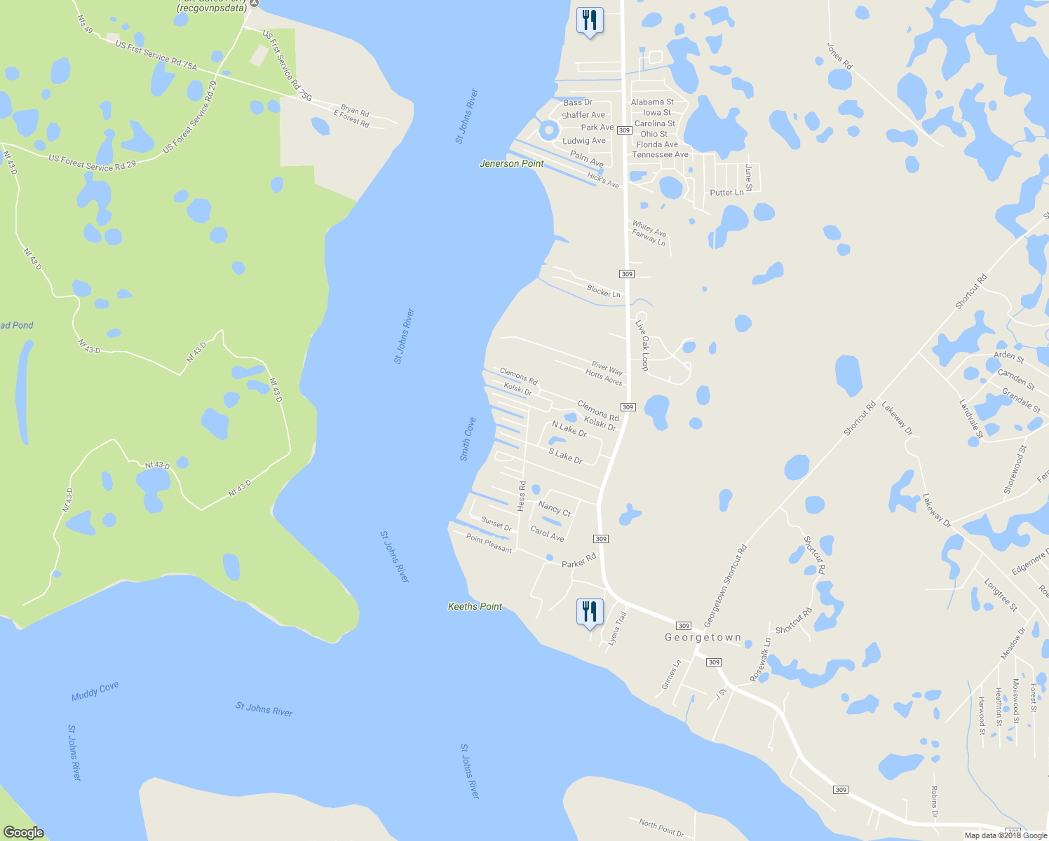 map of restaurants, bars, coffee shops, grocery stores, and more near 100 Jimmie Road in Crescent City