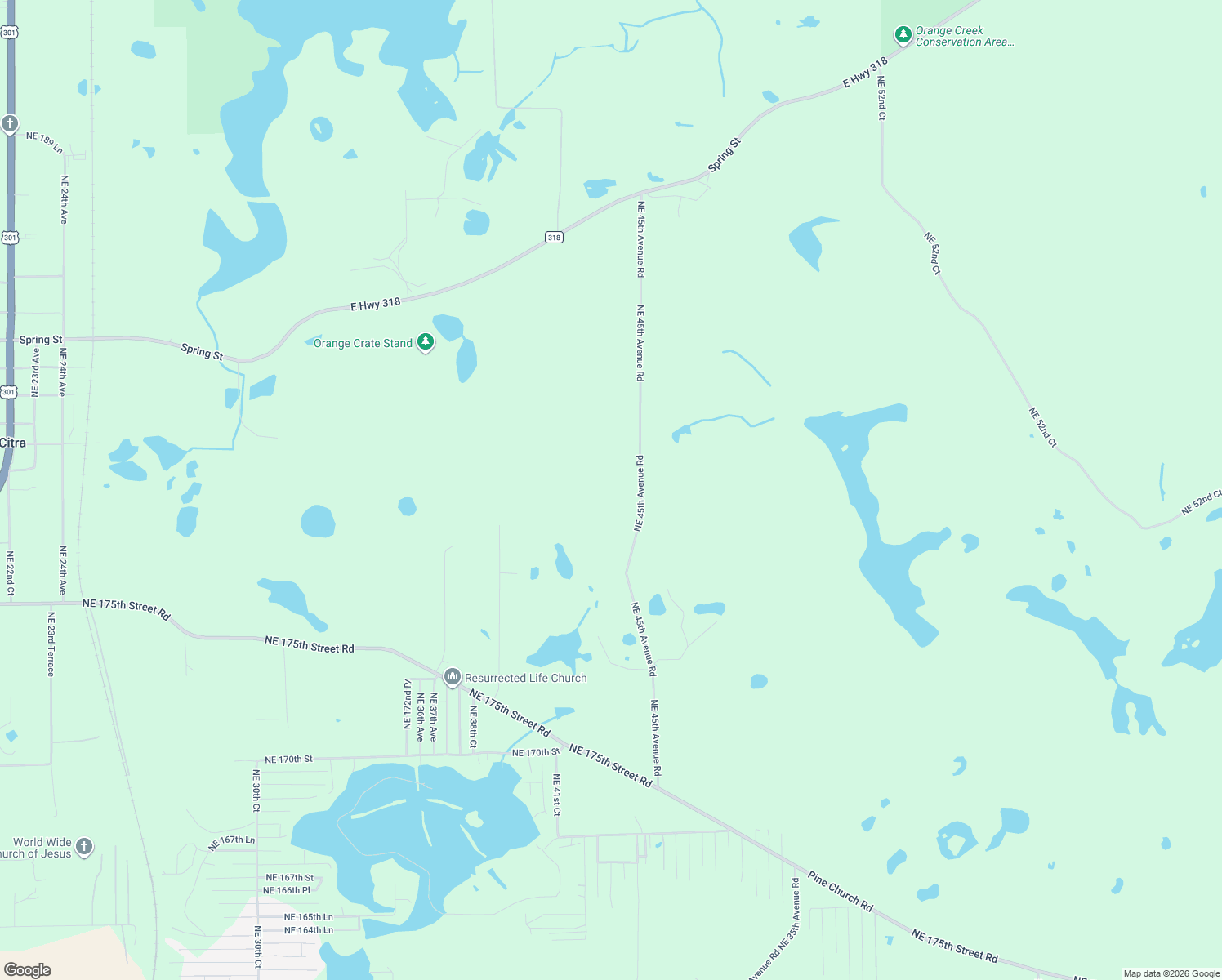 map of restaurants, bars, coffee shops, grocery stores, and more near 17840 Northeast 45th Avenue Road in Citra