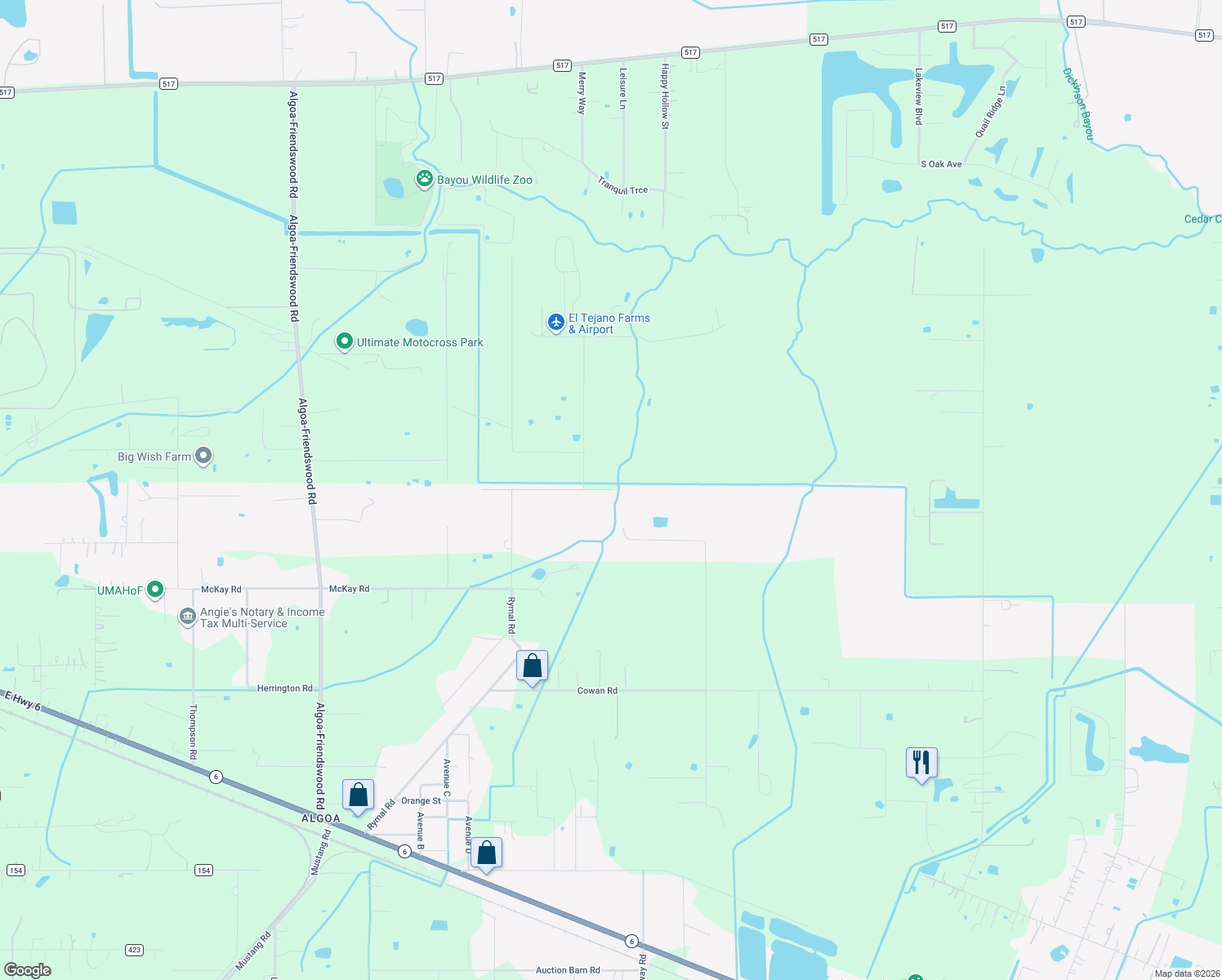 map of restaurants, bars, coffee shops, grocery stores, and more near 4799 Rymal Rd in Alvin