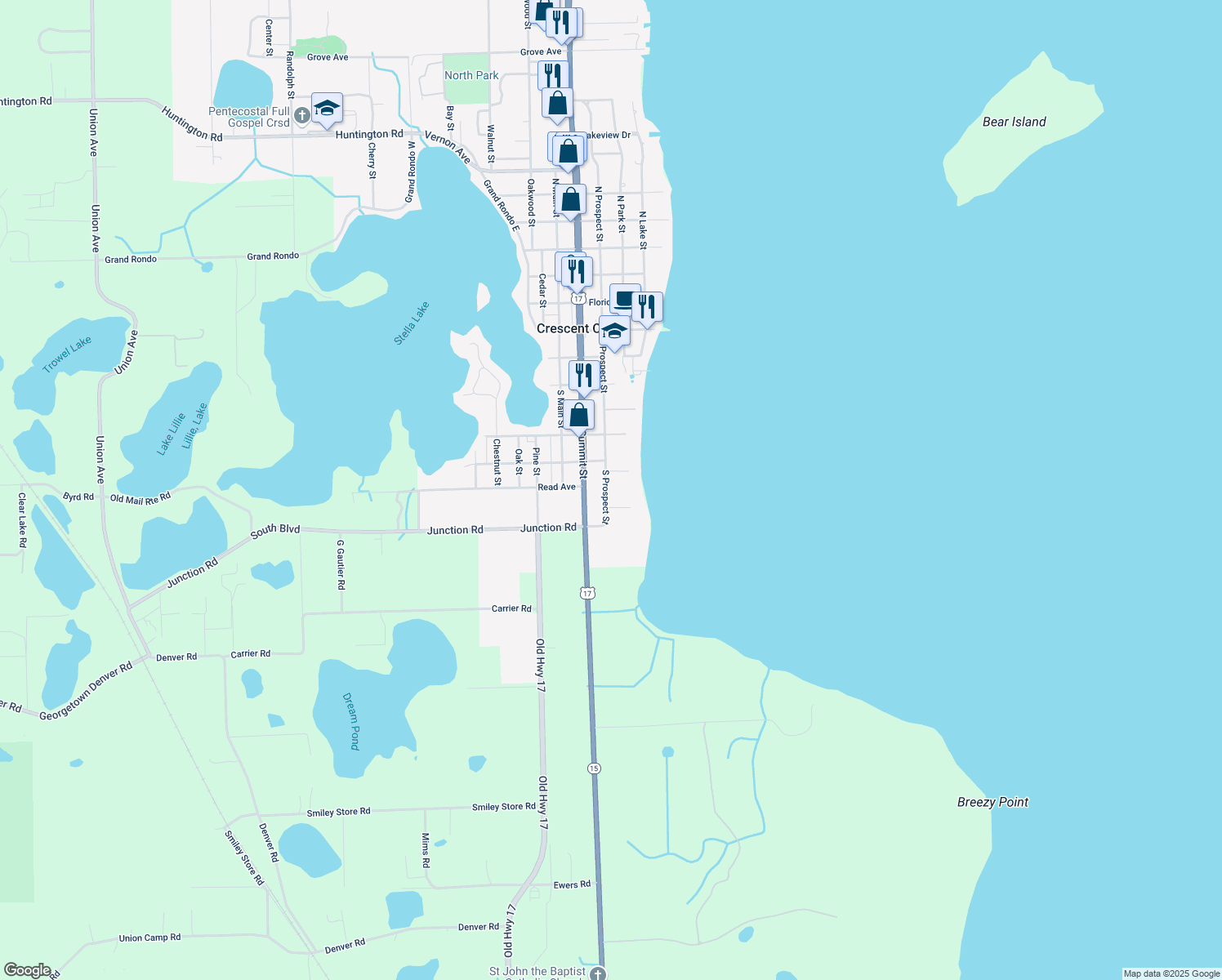 map of restaurants, bars, coffee shops, grocery stores, and more near 433 South Prospect Street in Crescent City