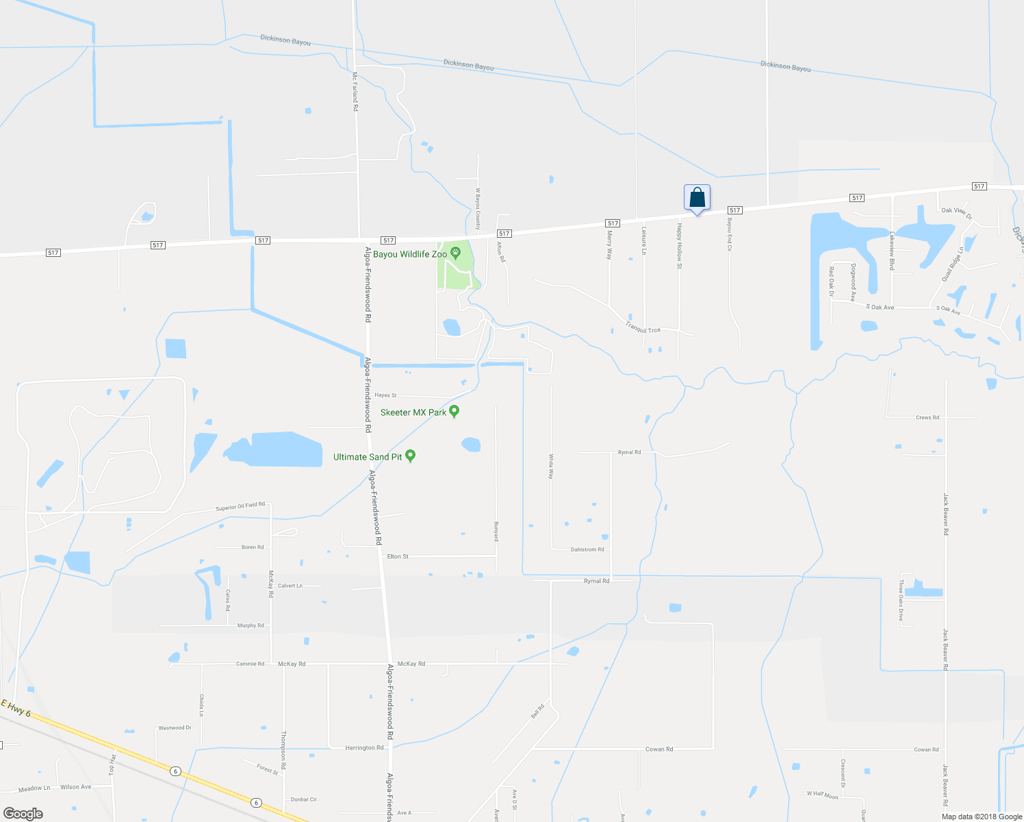 map of restaurants, bars, coffee shops, grocery stores, and more near 2036 Bunyard in Alvin