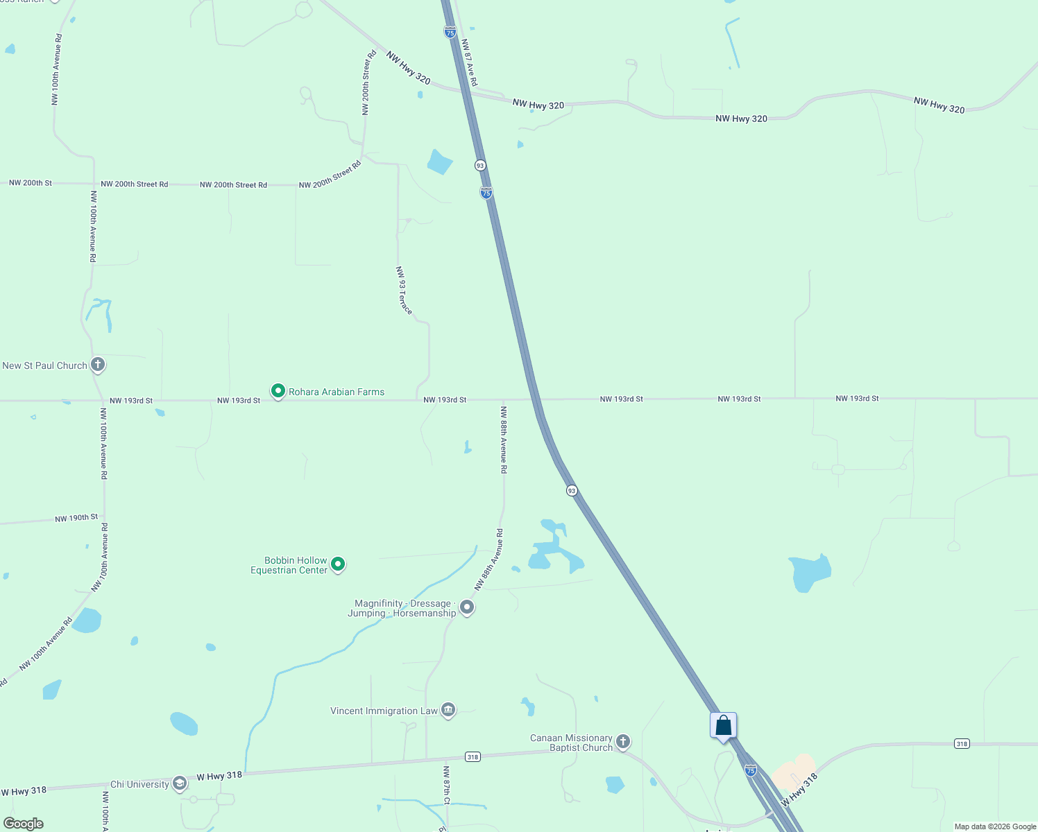 map of restaurants, bars, coffee shops, grocery stores, and more near 19235 Northwest 88th Avenue Road in Reddick