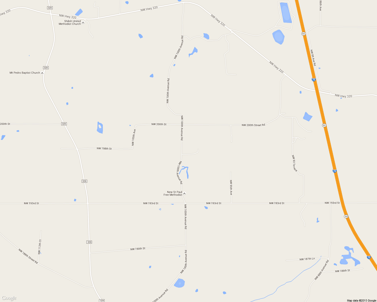 map of restaurants, bars, coffee shops, grocery stores, and more near 19751 Northwest 100th Avenue Road in Micanopy