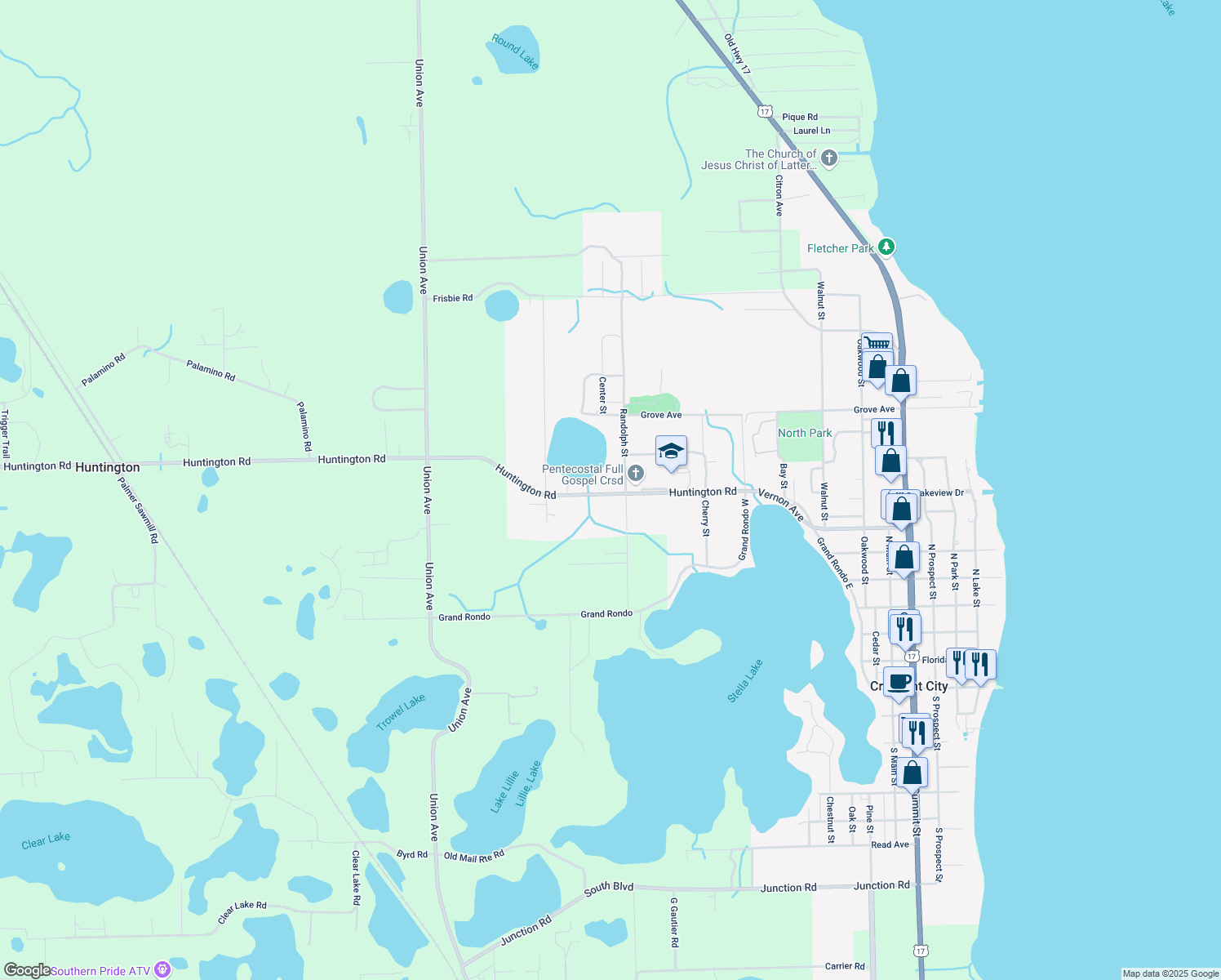 map of restaurants, bars, coffee shops, grocery stores, and more near 1118 Huntington Road in Crescent City