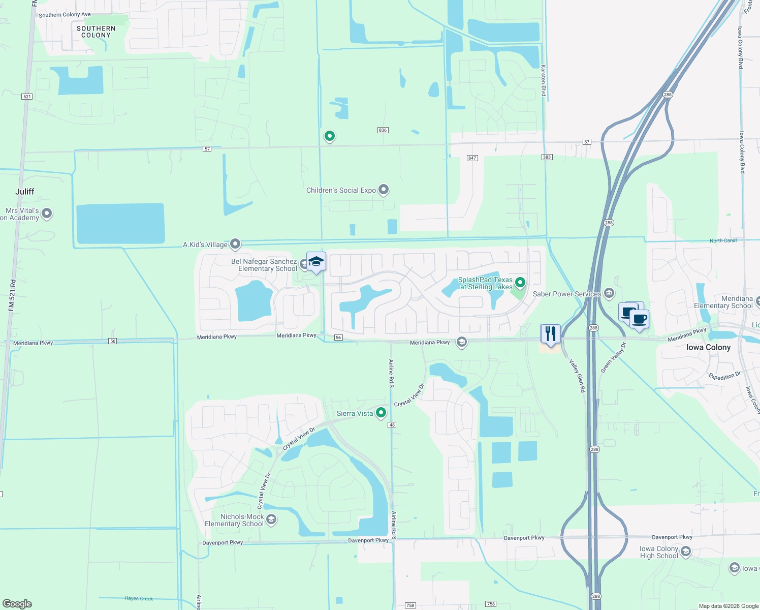 map of restaurants, bars, coffee shops, grocery stores, and more near Clear Diamond Drive in Rosharon