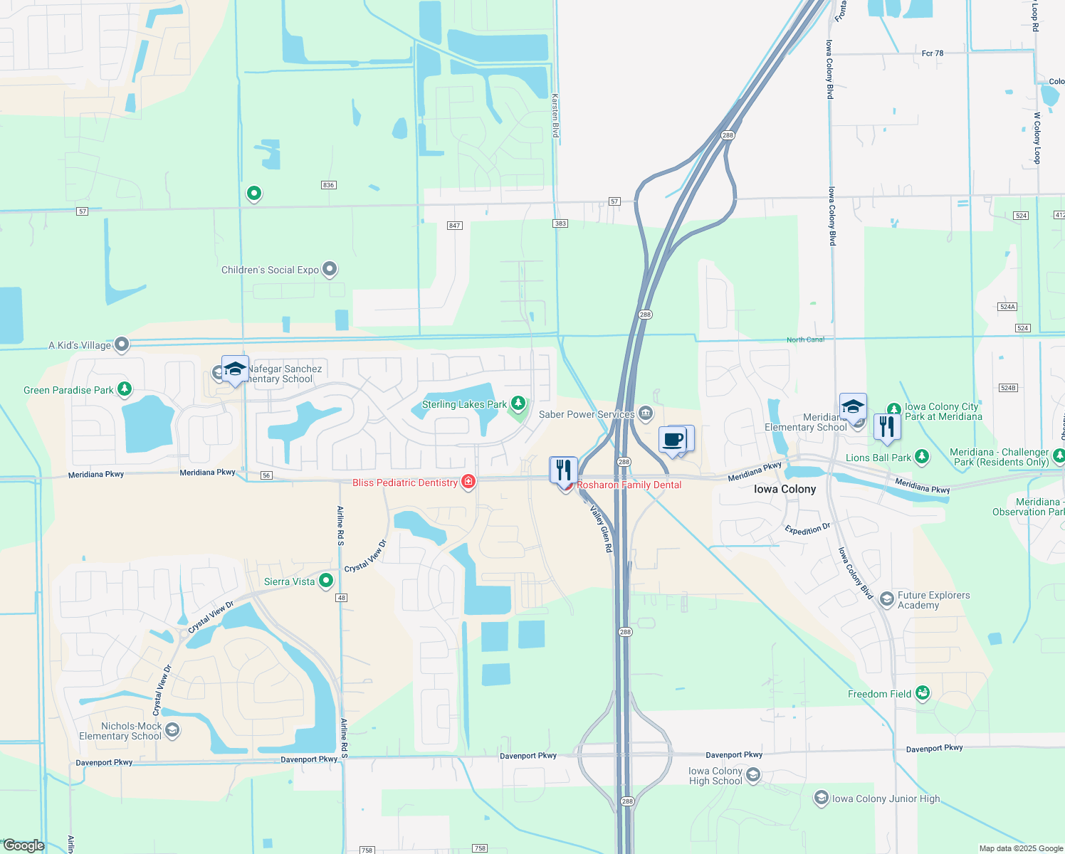 map of restaurants, bars, coffee shops, grocery stores, and more near 9622 Golden Cypress Drive in Rosharon
