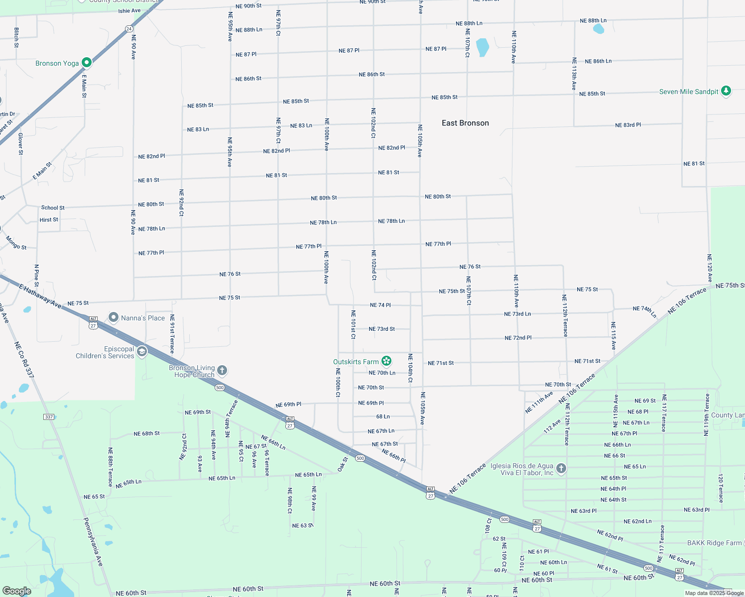 map of restaurants, bars, coffee shops, grocery stores, and more near 10231 Northeast 74 Place in Bronson