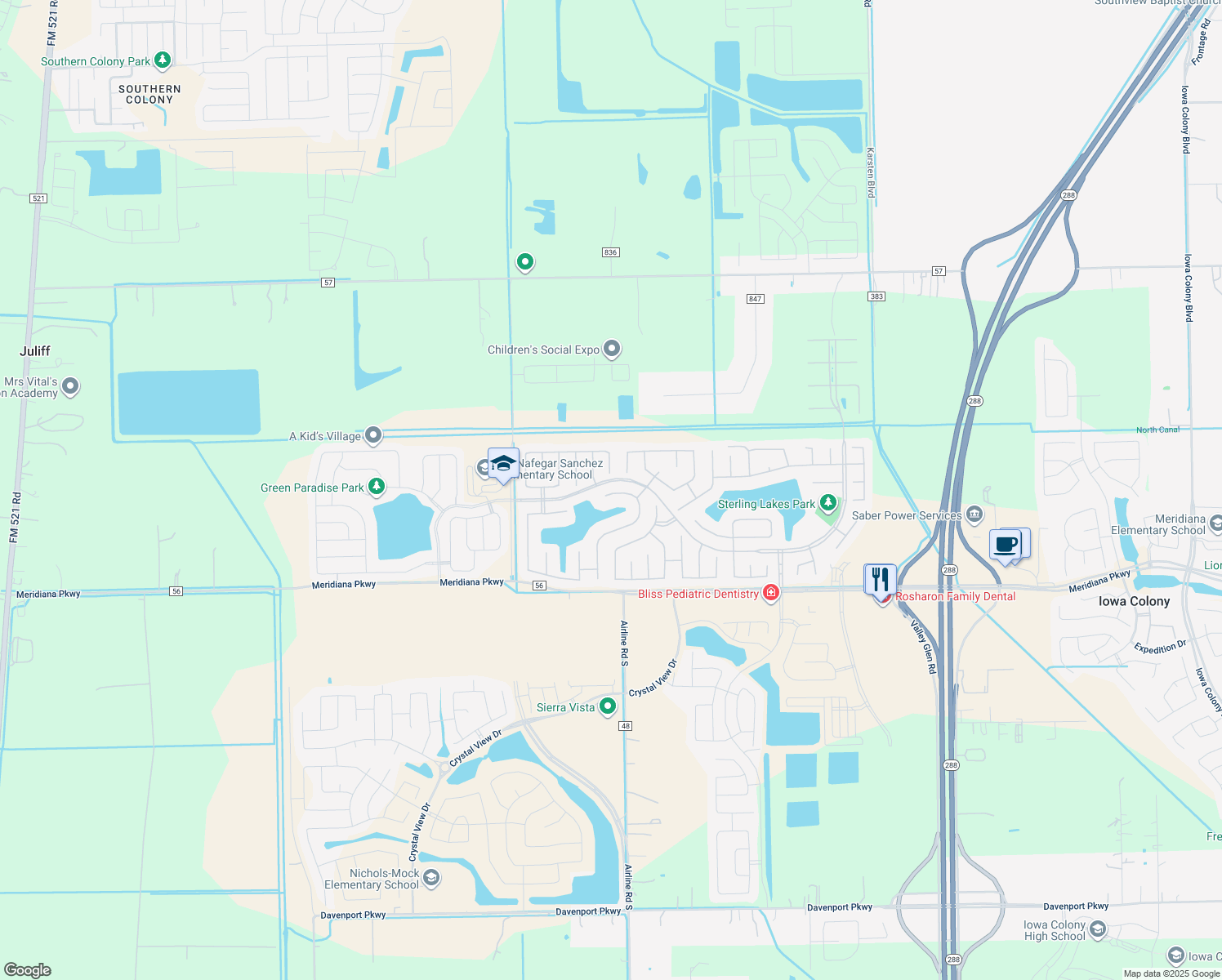 map of restaurants, bars, coffee shops, grocery stores, and more near 9615 Clear Diamond Drive in Rosharon