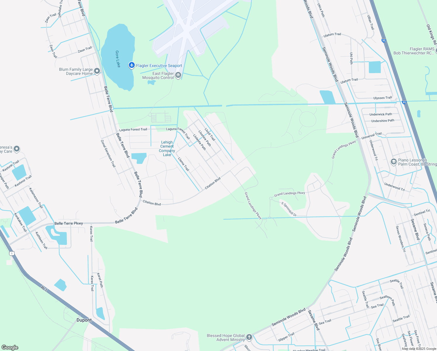 map of restaurants, bars, coffee shops, grocery stores, and more near 127 Laguna Forest Trail in Palm Coast