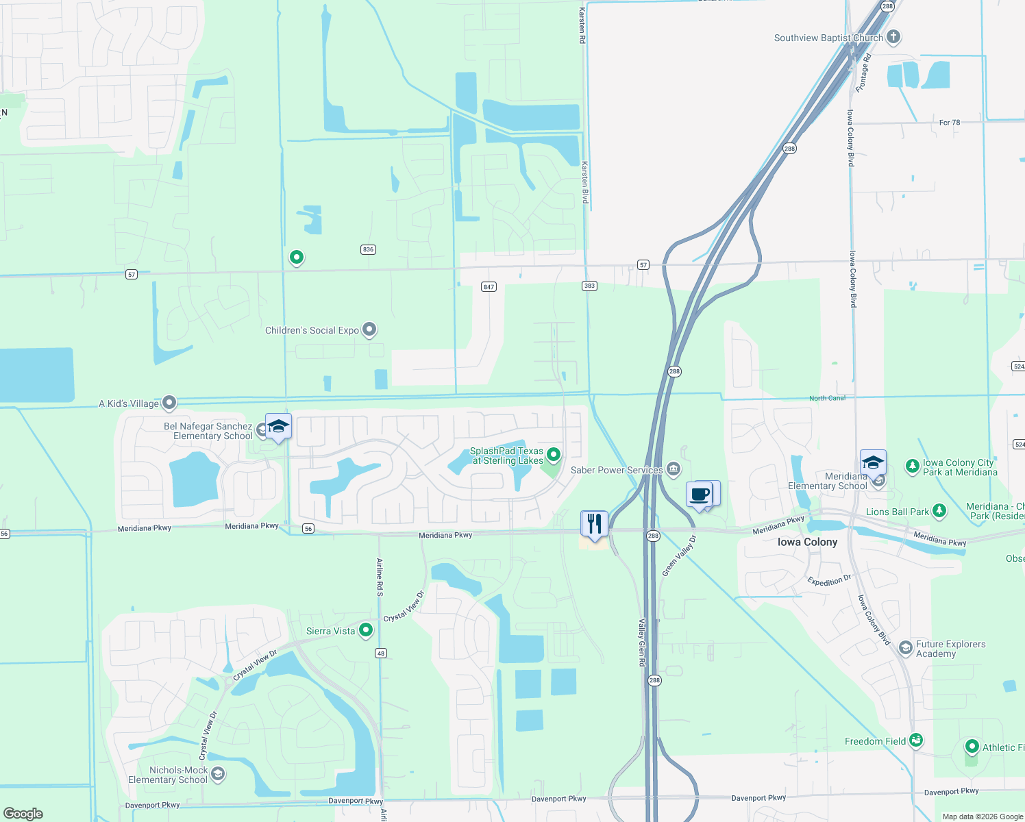 map of restaurants, bars, coffee shops, grocery stores, and more near 2543 Crystal Shore Drive in Rosharon
