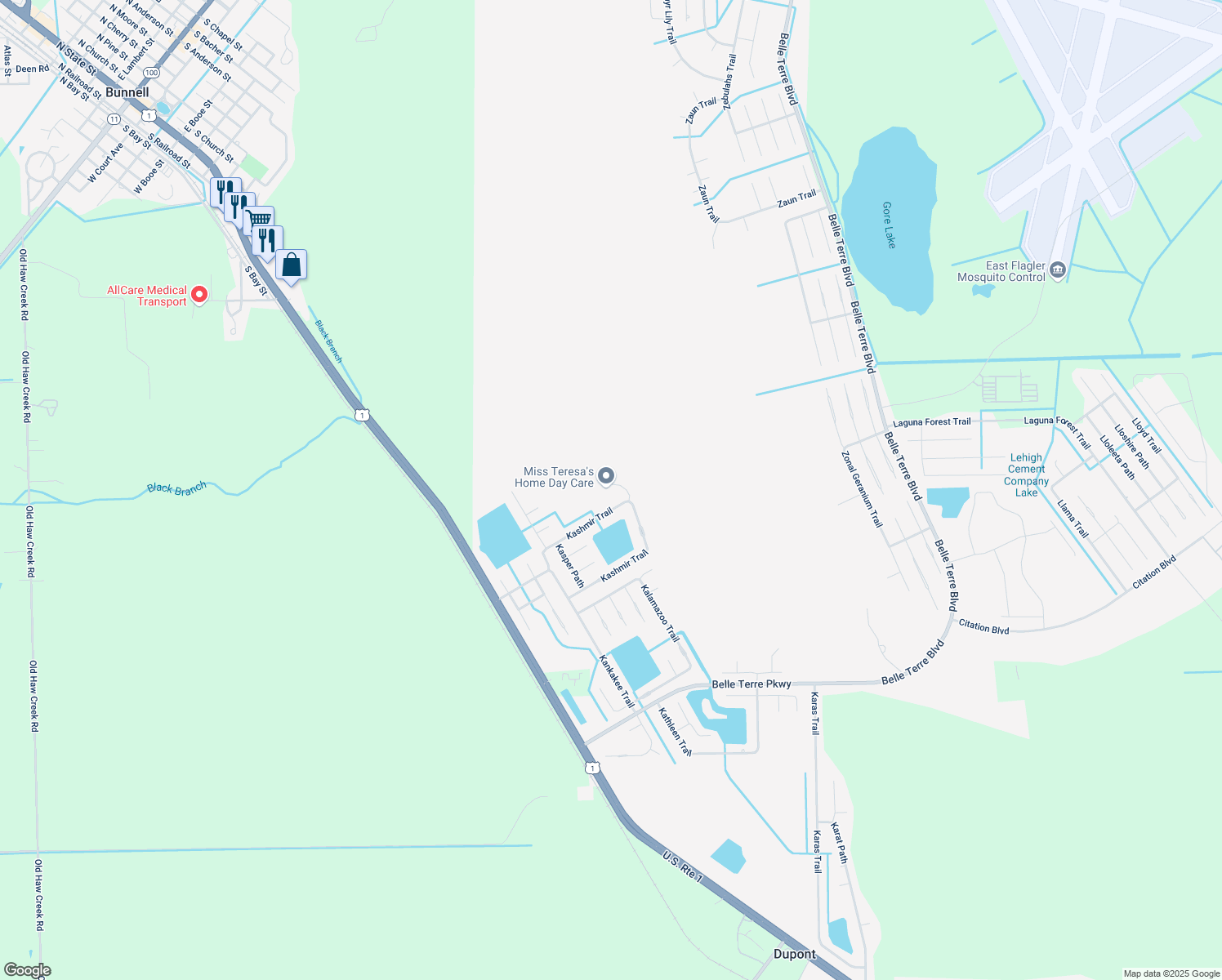 map of restaurants, bars, coffee shops, grocery stores, and more near 15 Kasbah Place in Palm Coast