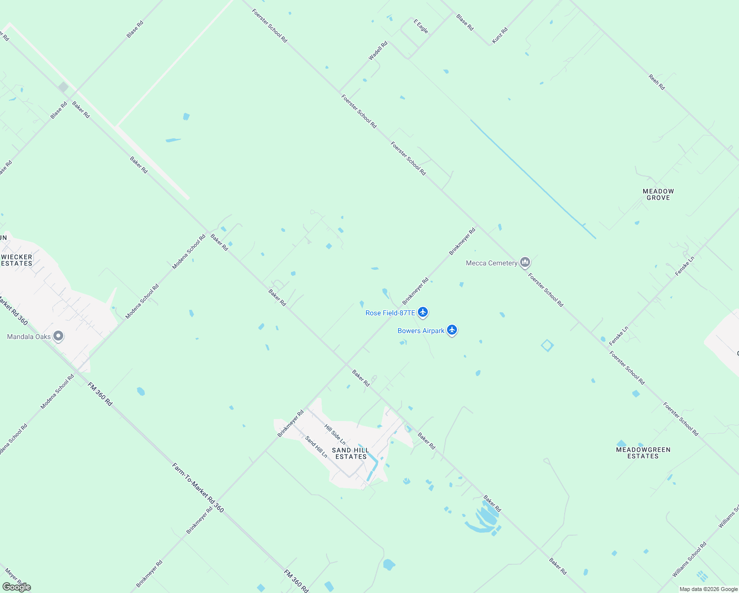 map of restaurants, bars, coffee shops, grocery stores, and more near 7630 Brinkmeyer Road in Needville