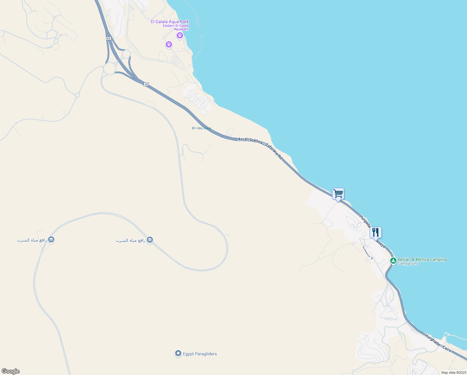 map of restaurants, bars, coffee shops, grocery stores, and more near 50 Ain El Sokhna - Zafarana Road in Attaka