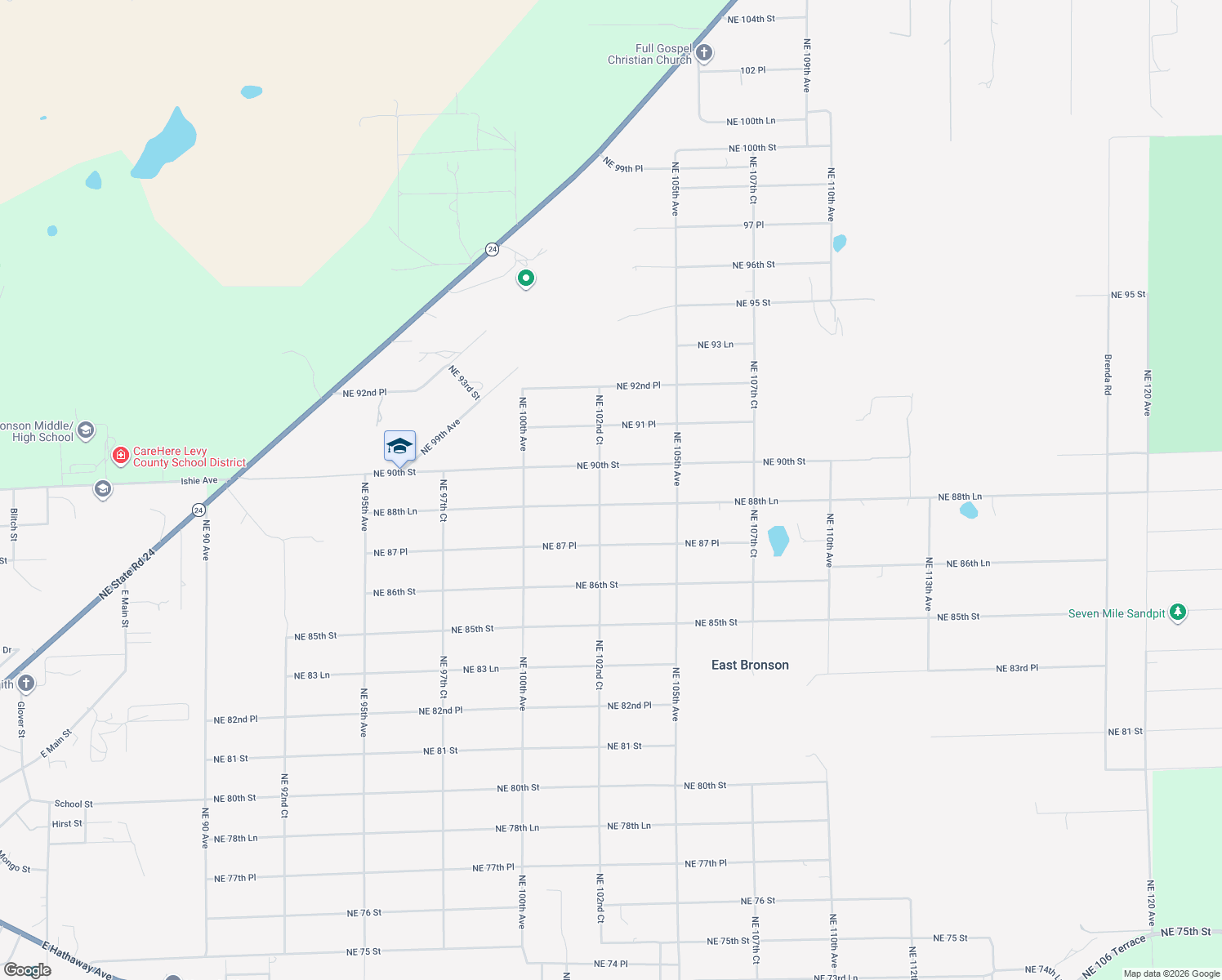 map of restaurants, bars, coffee shops, grocery stores, and more near 8931 Northeast 102nd Court in Bronson