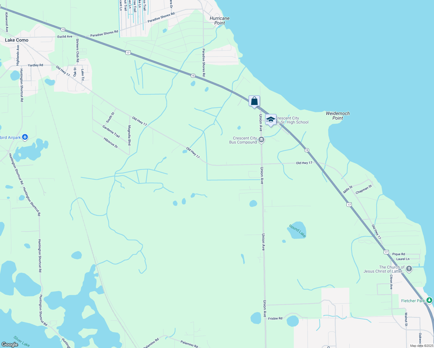 map of restaurants, bars, coffee shops, grocery stores, and more near 457 Old US Highway 17 in Crescent City