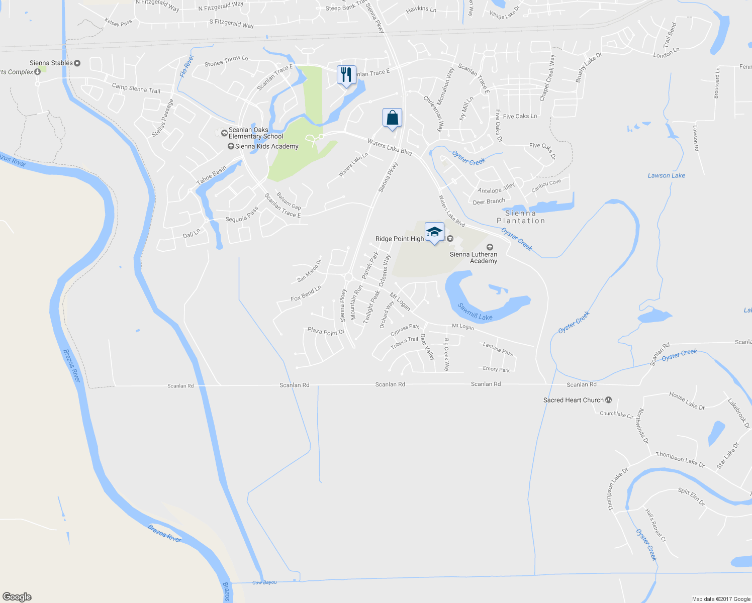 map of restaurants, bars, coffee shops, grocery stores, and more near 2406 Twilight Peak in Missouri City