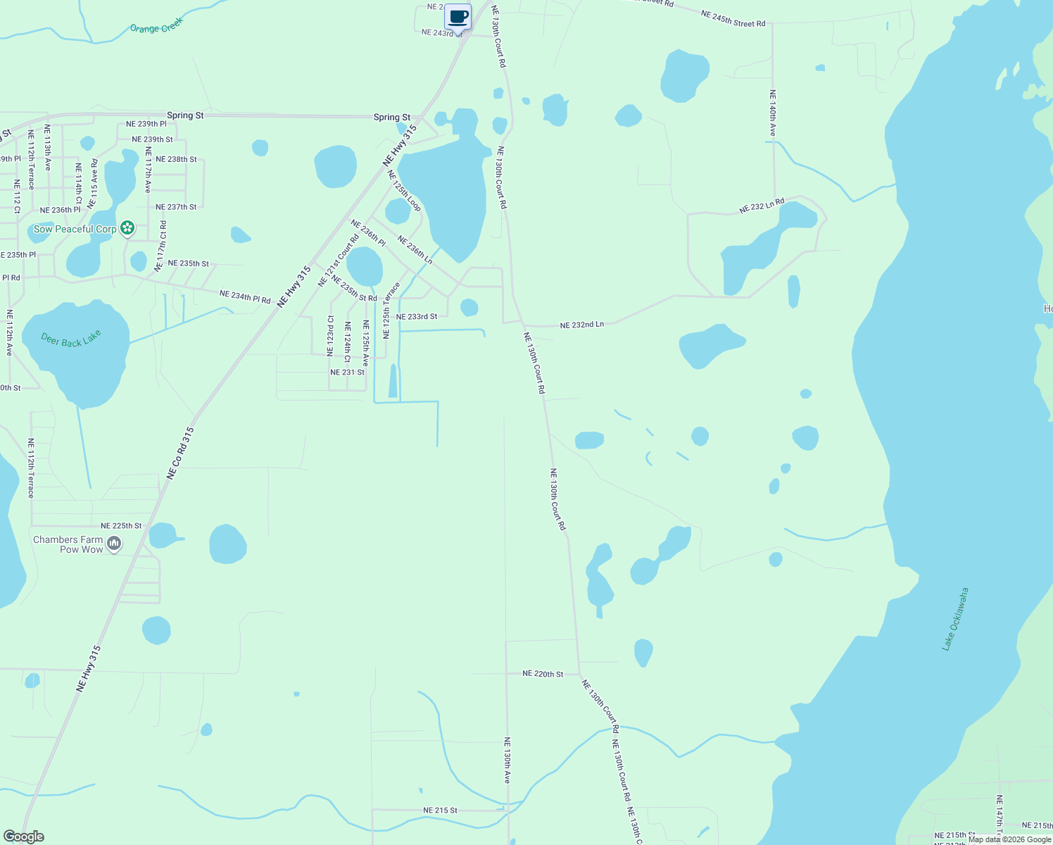 map of restaurants, bars, coffee shops, grocery stores, and more near 22950 Northeast 130th Court Road in Fort McCoy