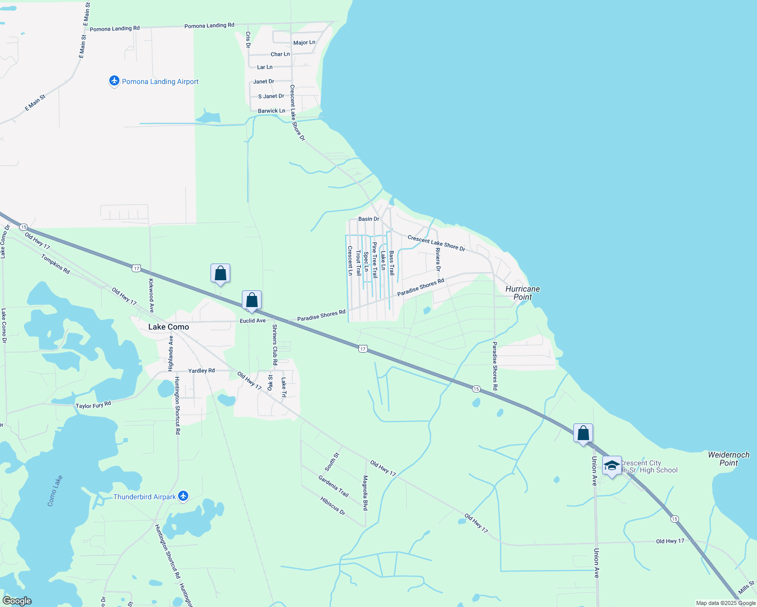 map of restaurants, bars, coffee shops, grocery stores, and more near 110 Pine Tree Trail in Crescent City