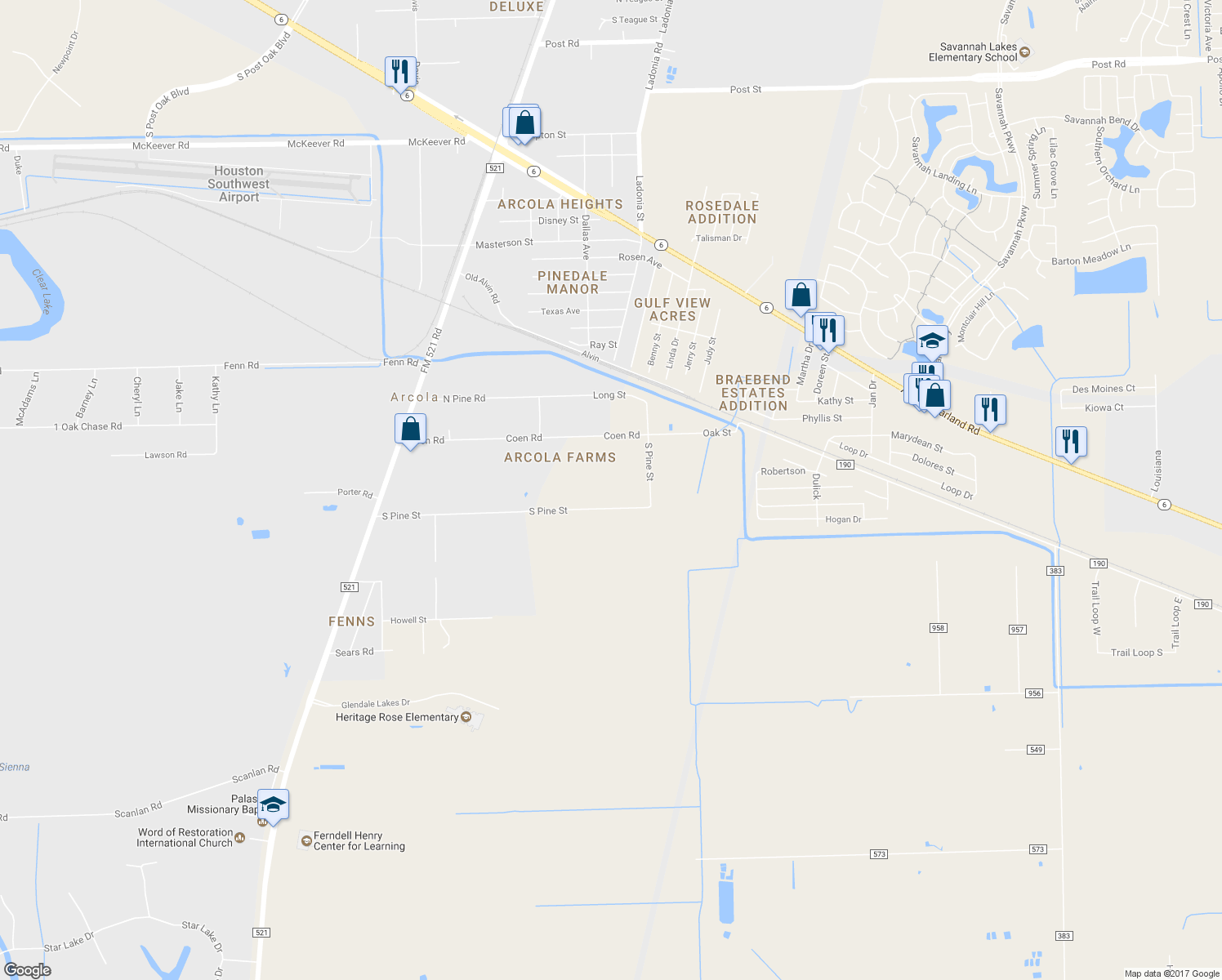 map of restaurants, bars, coffee shops, grocery stores, and more near 739 South Pine Street in Arcola