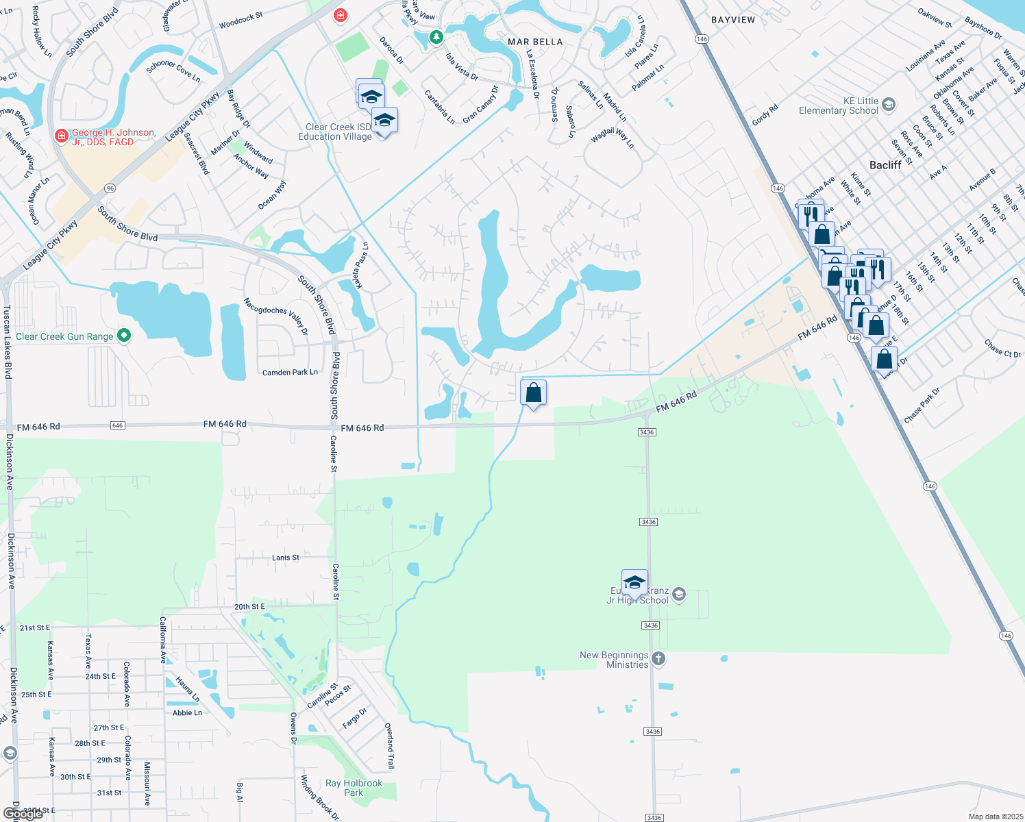 map of restaurants, bars, coffee shops, grocery stores, and more near 3957 Sunset Terrace Dr in League City