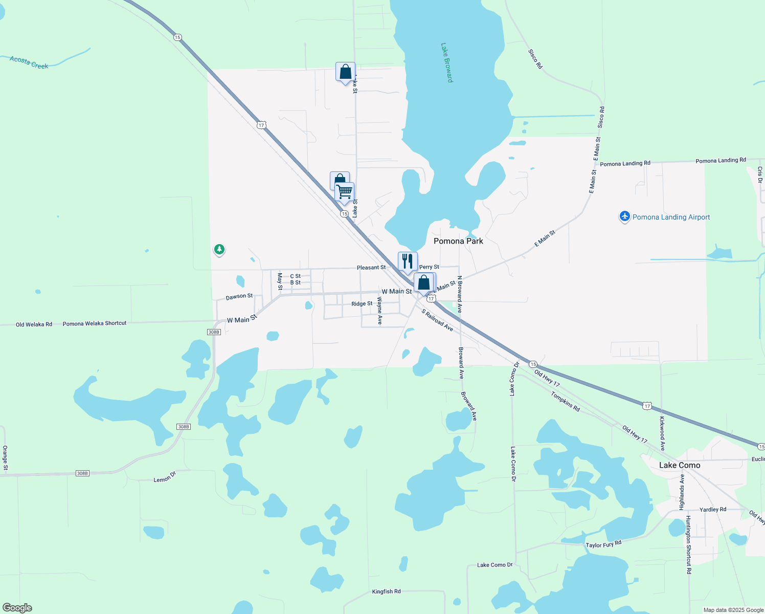 map of restaurants, bars, coffee shops, grocery stores, and more near 117 Ridge Street in Pomona Park