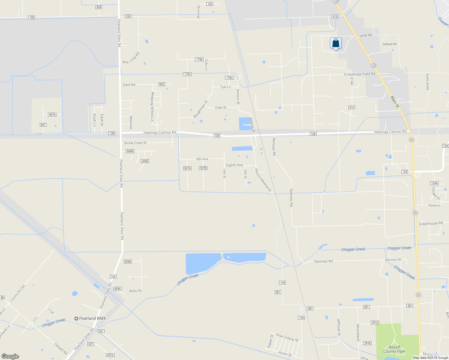 map of restaurants, bars, coffee shops, grocery stores, and more near 19234 County Road 927C in Alvin