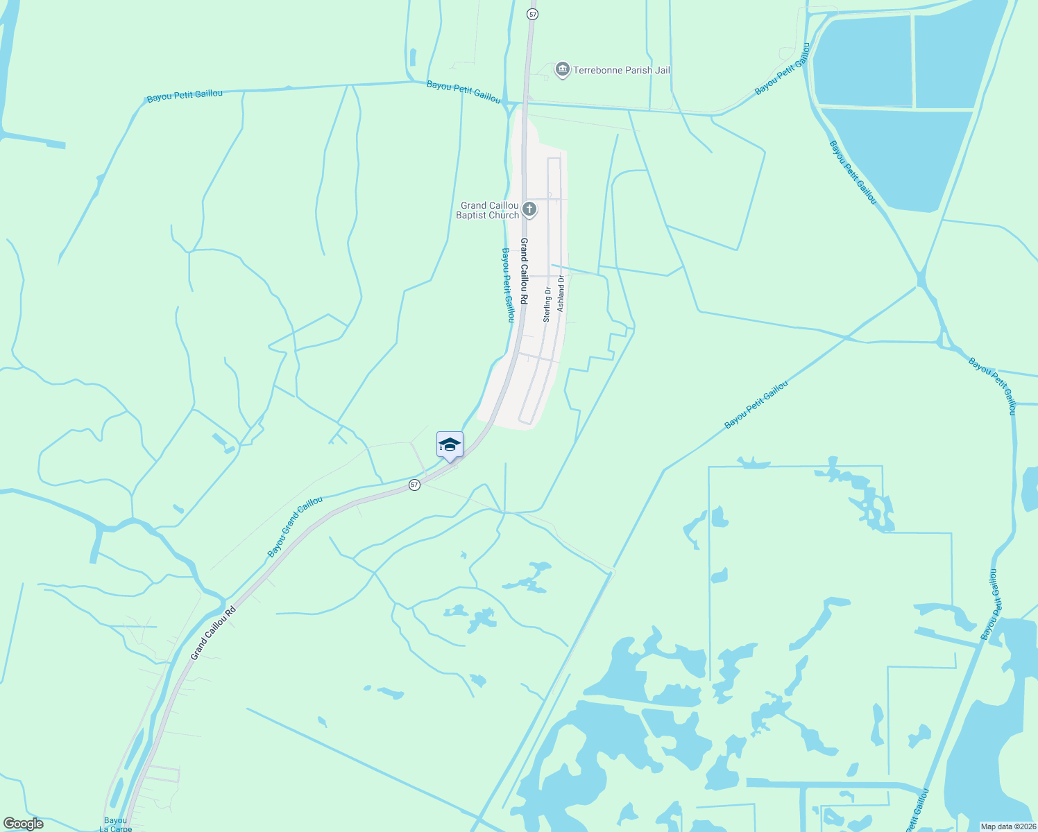 map of restaurants, bars, coffee shops, grocery stores, and more near 445 Sterling Drive in Houma