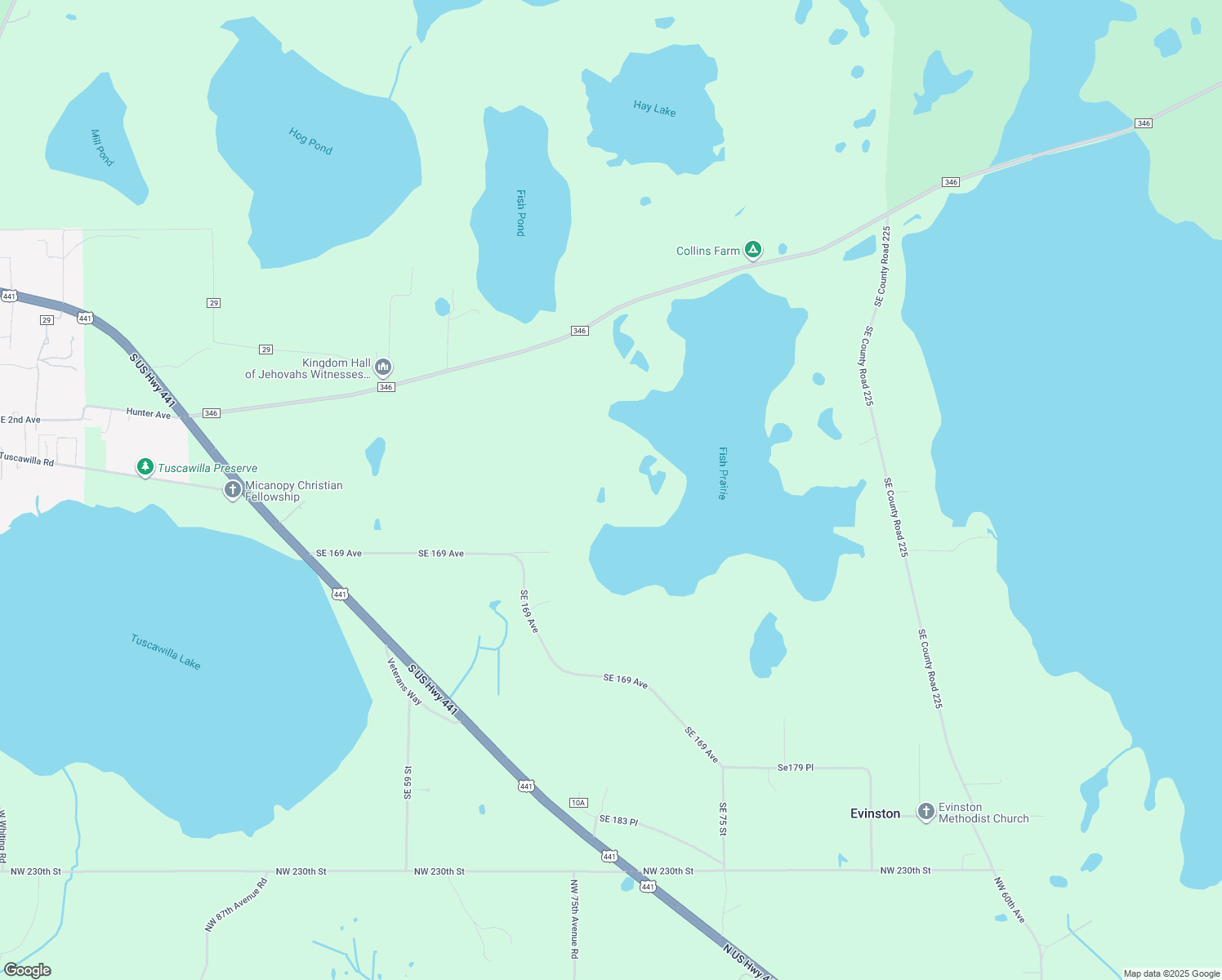 map of restaurants, bars, coffee shops, grocery stores, and more near 6424 Southeast 169 Avenue in Micanopy