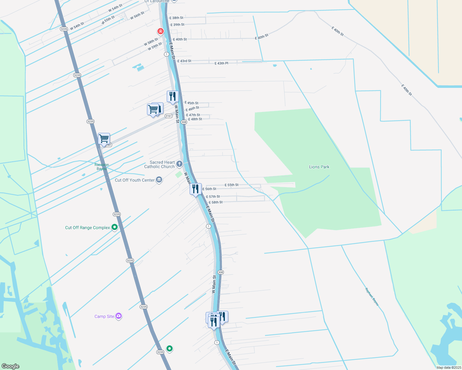 map of restaurants, bars, coffee shops, grocery stores, and more near 198 E 55th St in Cut Off